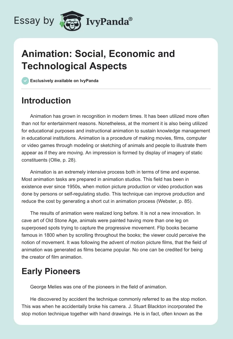 Animation: Social, Economic and Technological Aspects. Page 1