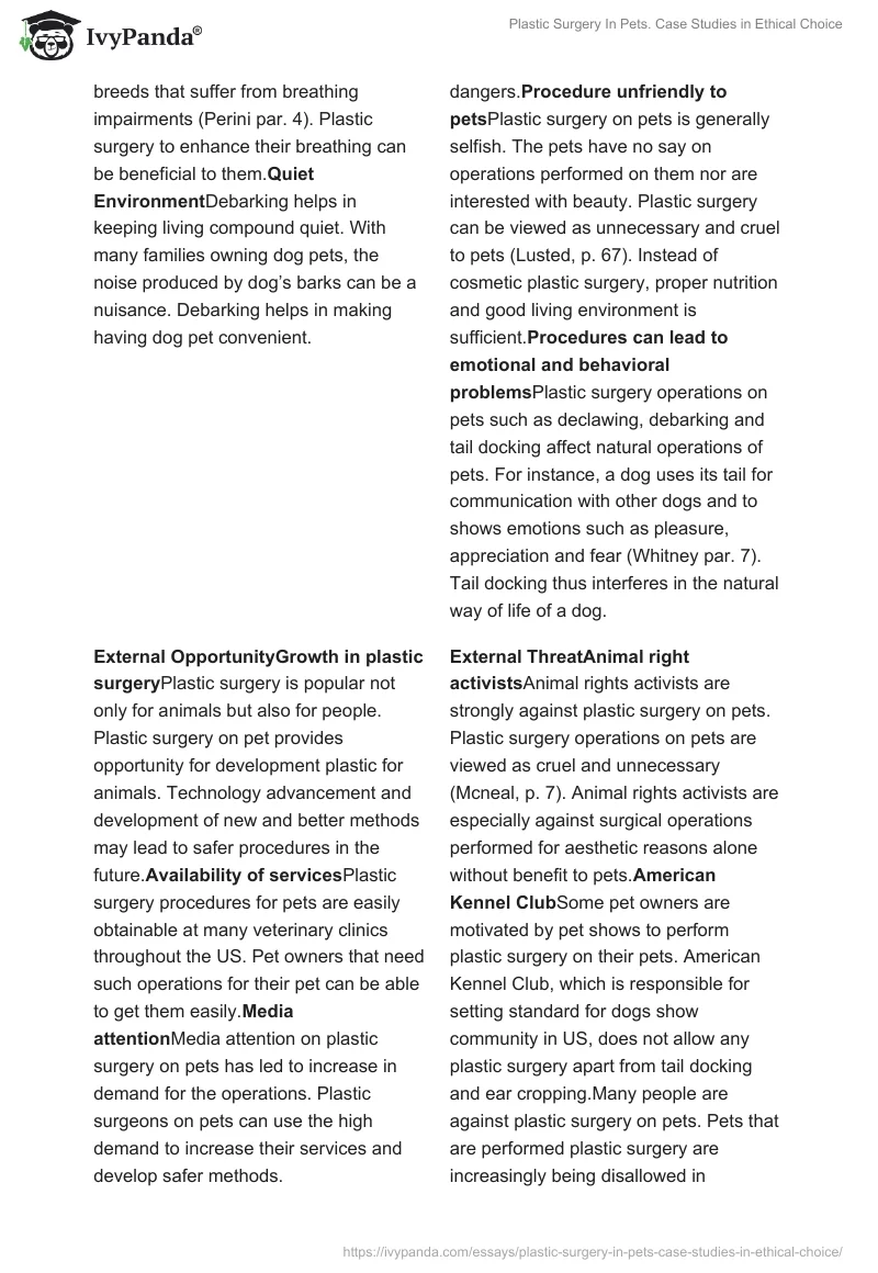Plastic Surgery In Pets. Case Studies in Ethical Choice. Page 2