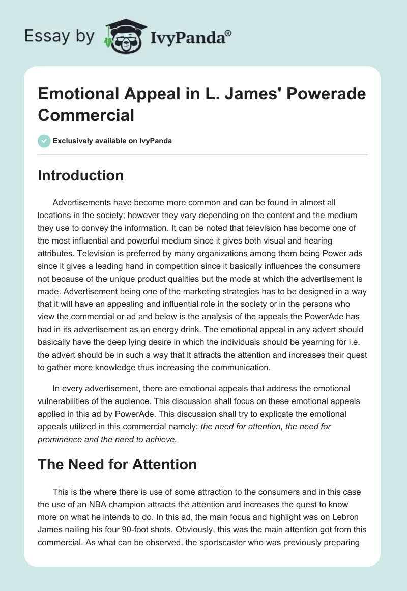 Emotional Appeal in L. James' Powerade Commercial. Page 1