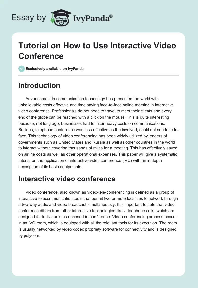 Tutorial on How to Use Interactive Video Conference. Page 1
