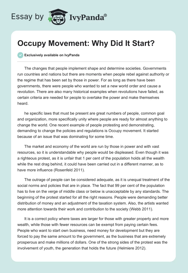 Occupy Movement: Why Did It Start?. Page 1