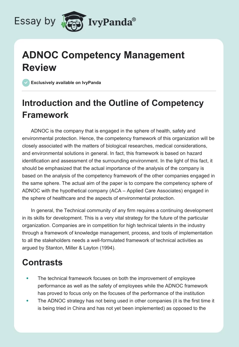 ADNOC Competency Management Review. Page 1