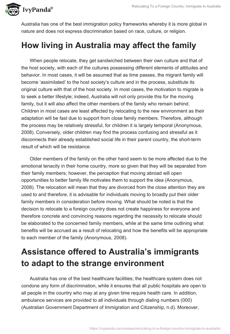 Relocating To a Foreign Country: Immigrate to Australia. Page 2