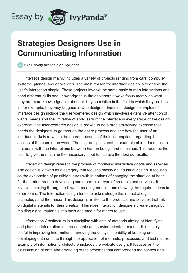 Strategies Designers Use in Communicating Information. Page 1