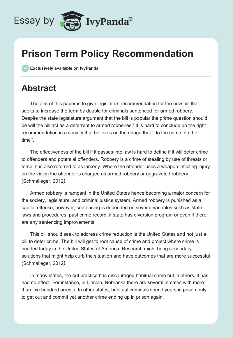 Prison Term Policy Recommendation. Page 1