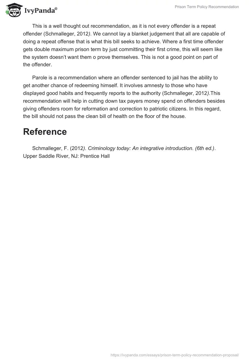 Prison Term Policy Recommendation. Page 3