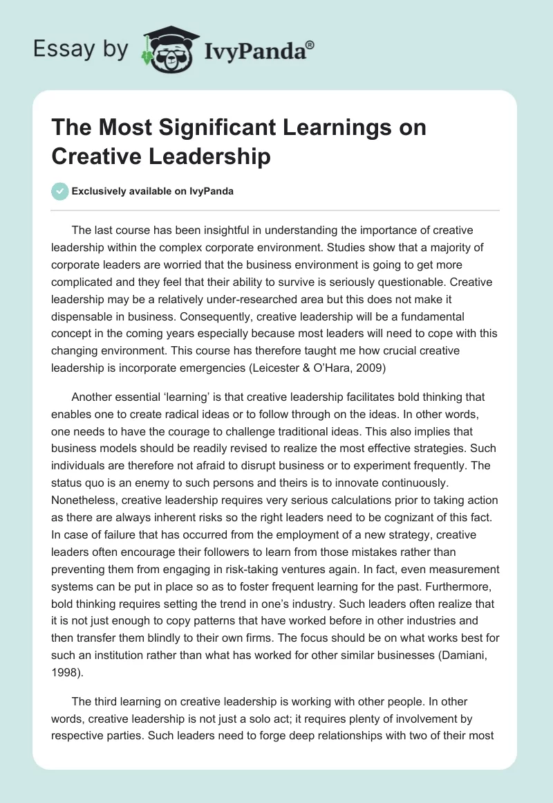 The Most Significant Learnings on Creative Leadership. Page 1