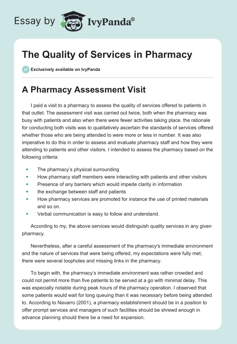 The Quality of Services in Pharmacy. Page 1