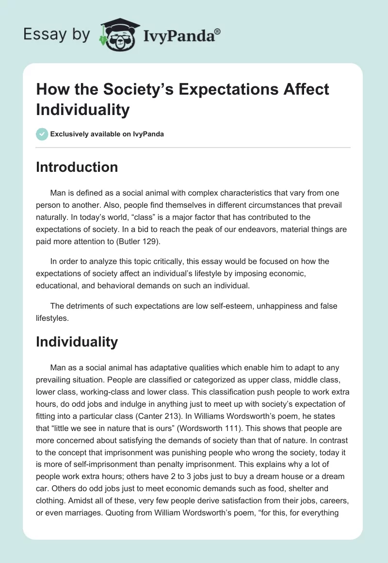 How the Society’s Expectations Affect Individuality. Page 1