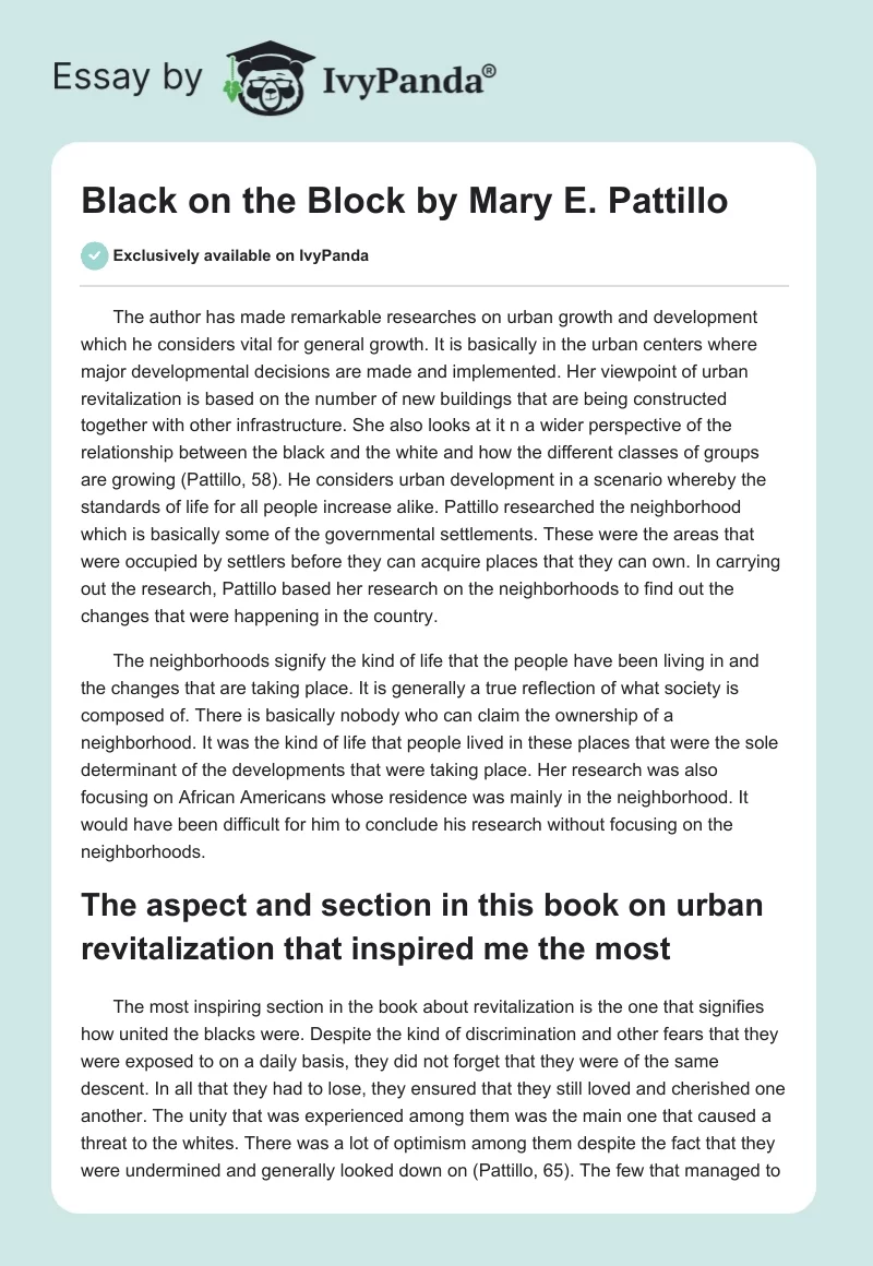 "Black on the Block" by Mary E. Pattillo. Page 1