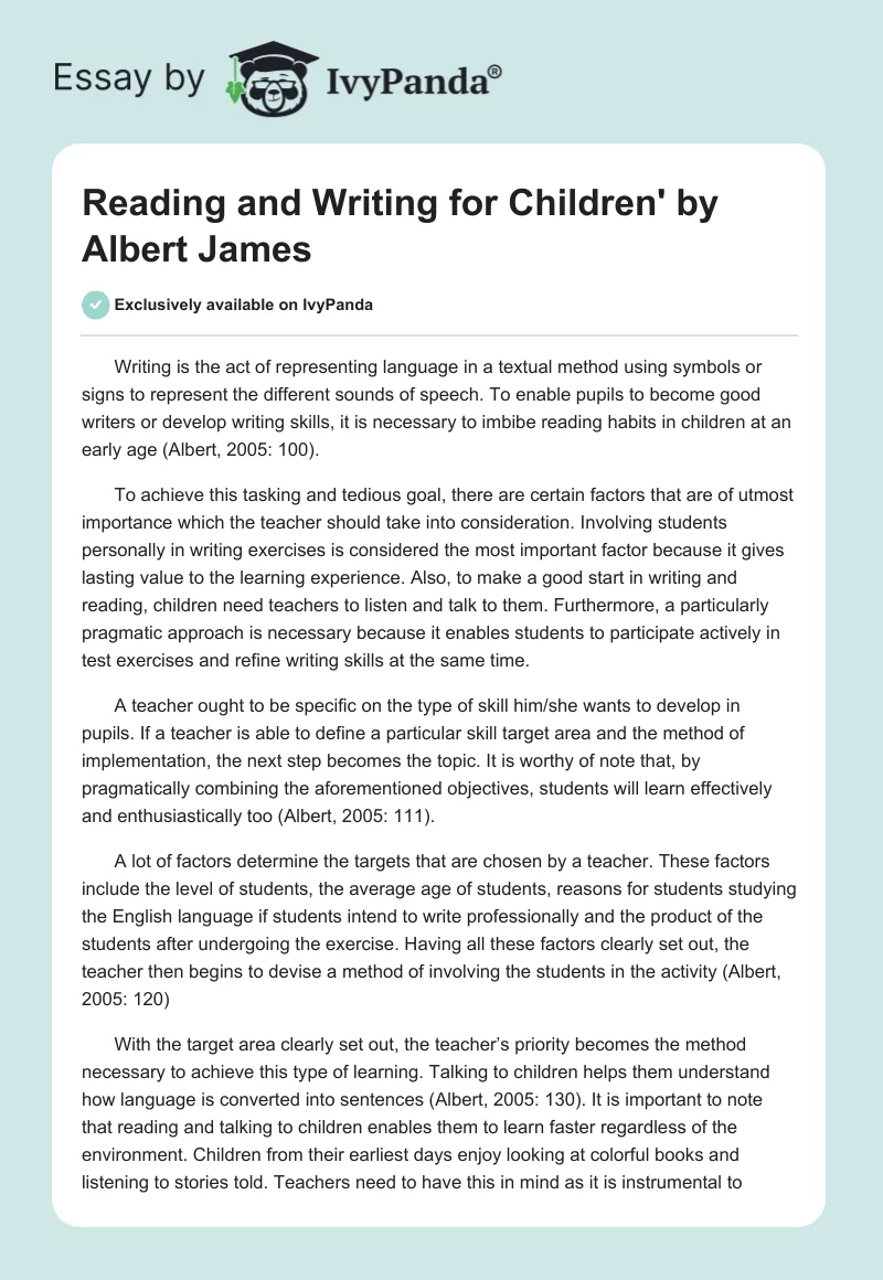 Reading and Writing for Children' by Albert James. Page 1