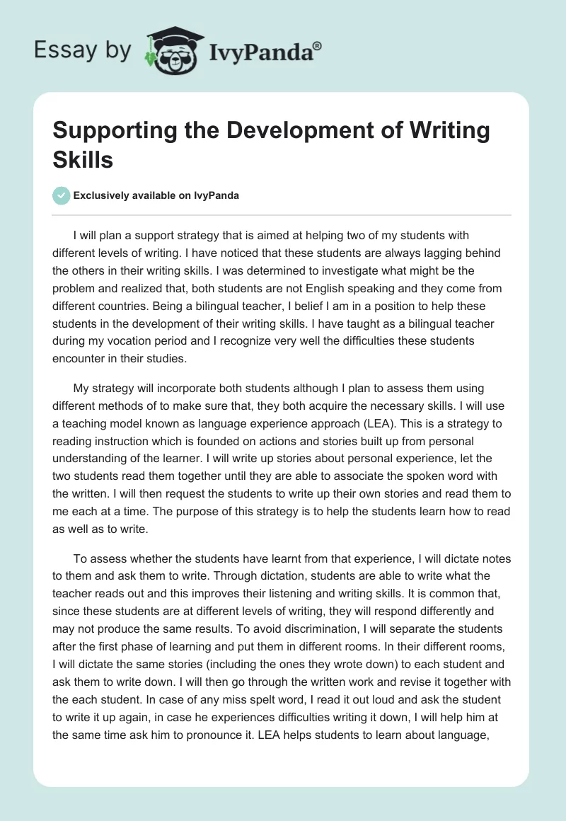 Supporting the Development of Writing Skills. Page 1