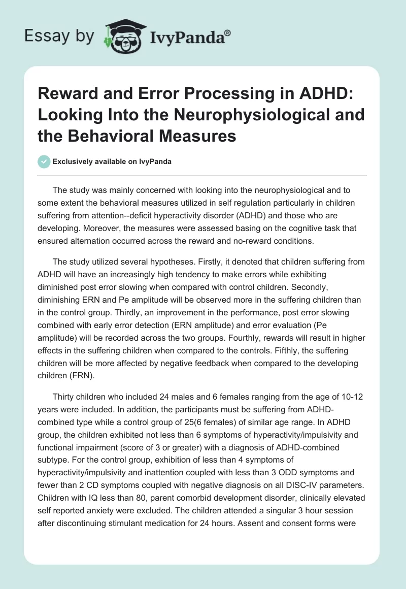 Reward and Error Processing in ADHD: Looking Into the Neurophysiological and the Behavioral Measures. Page 1