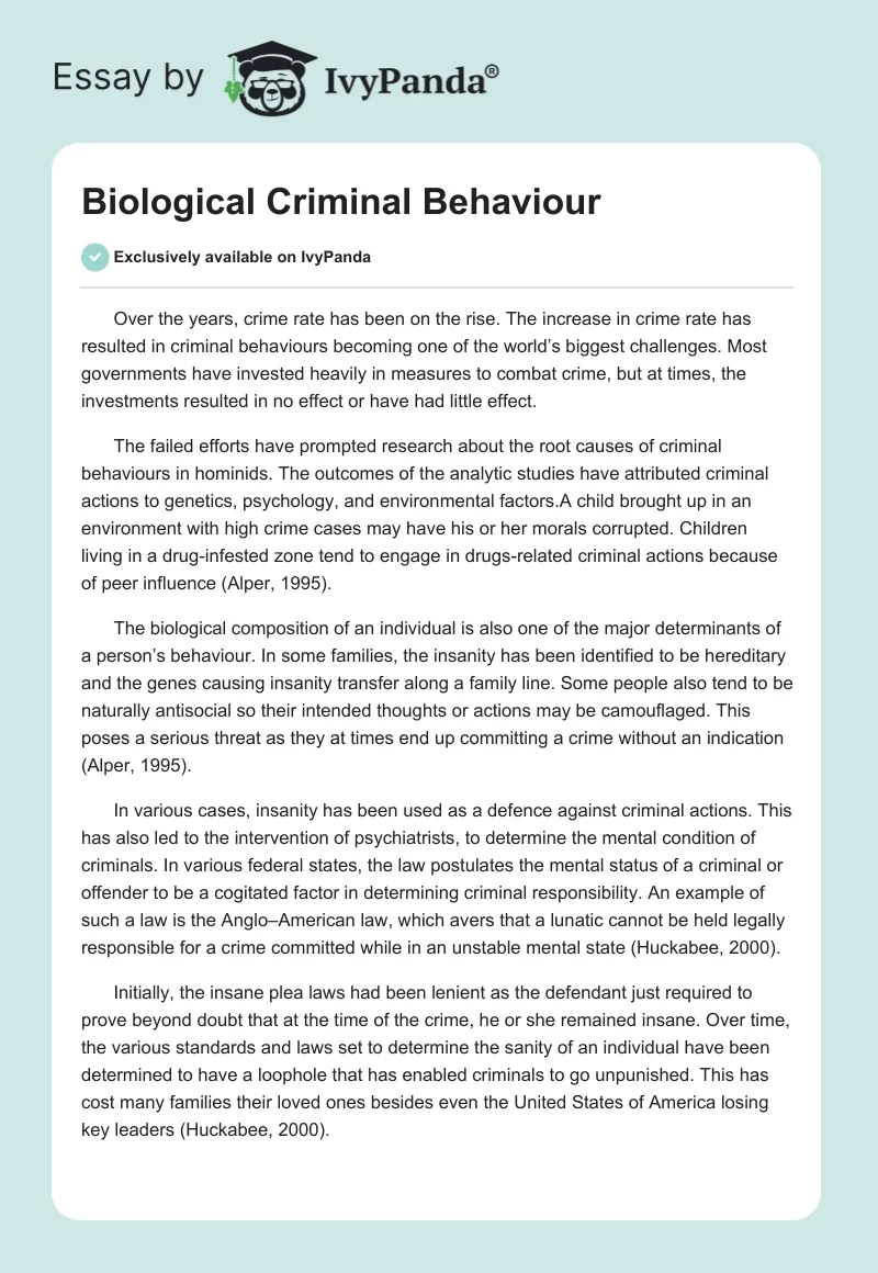 Biological Criminal Behaviour. Page 1