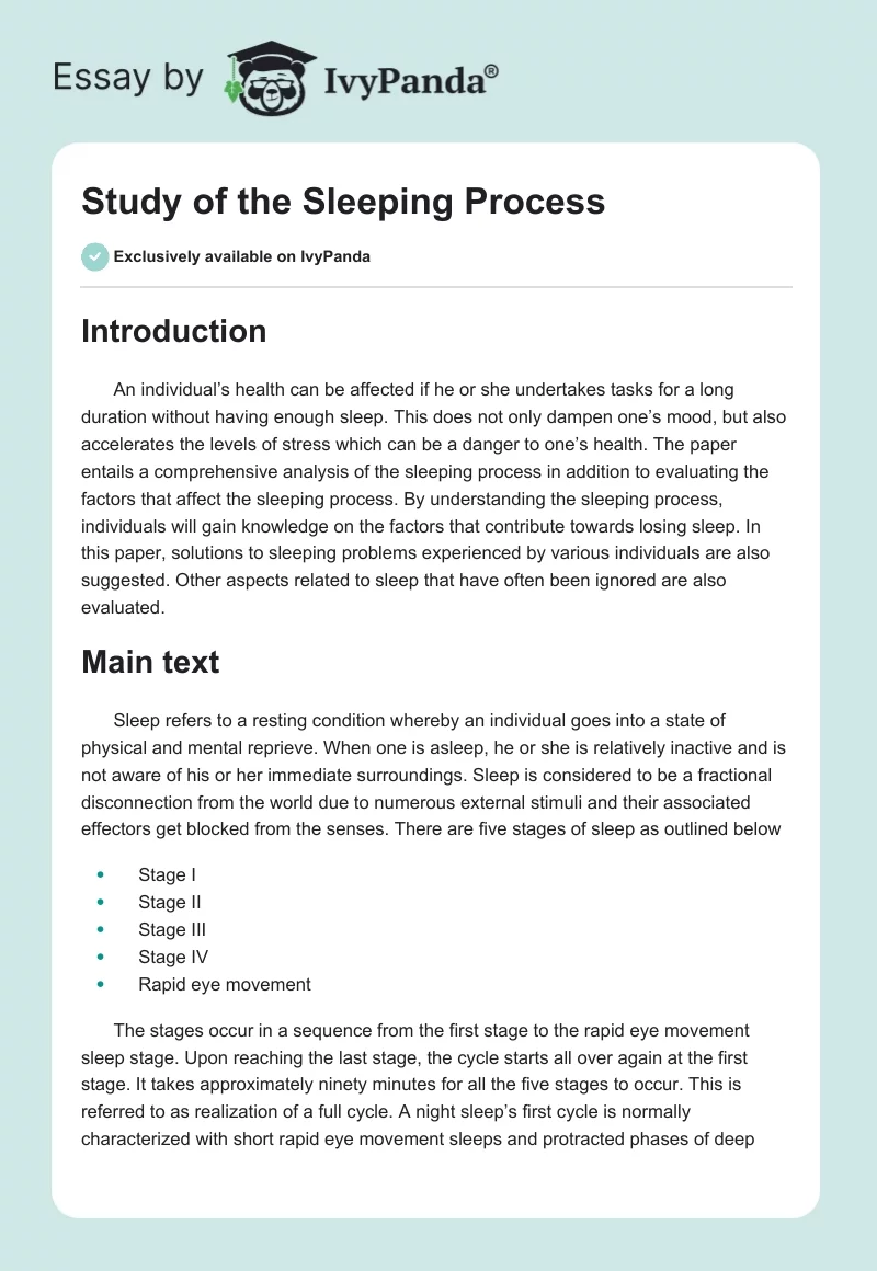 Study of the Sleeping Process. Page 1