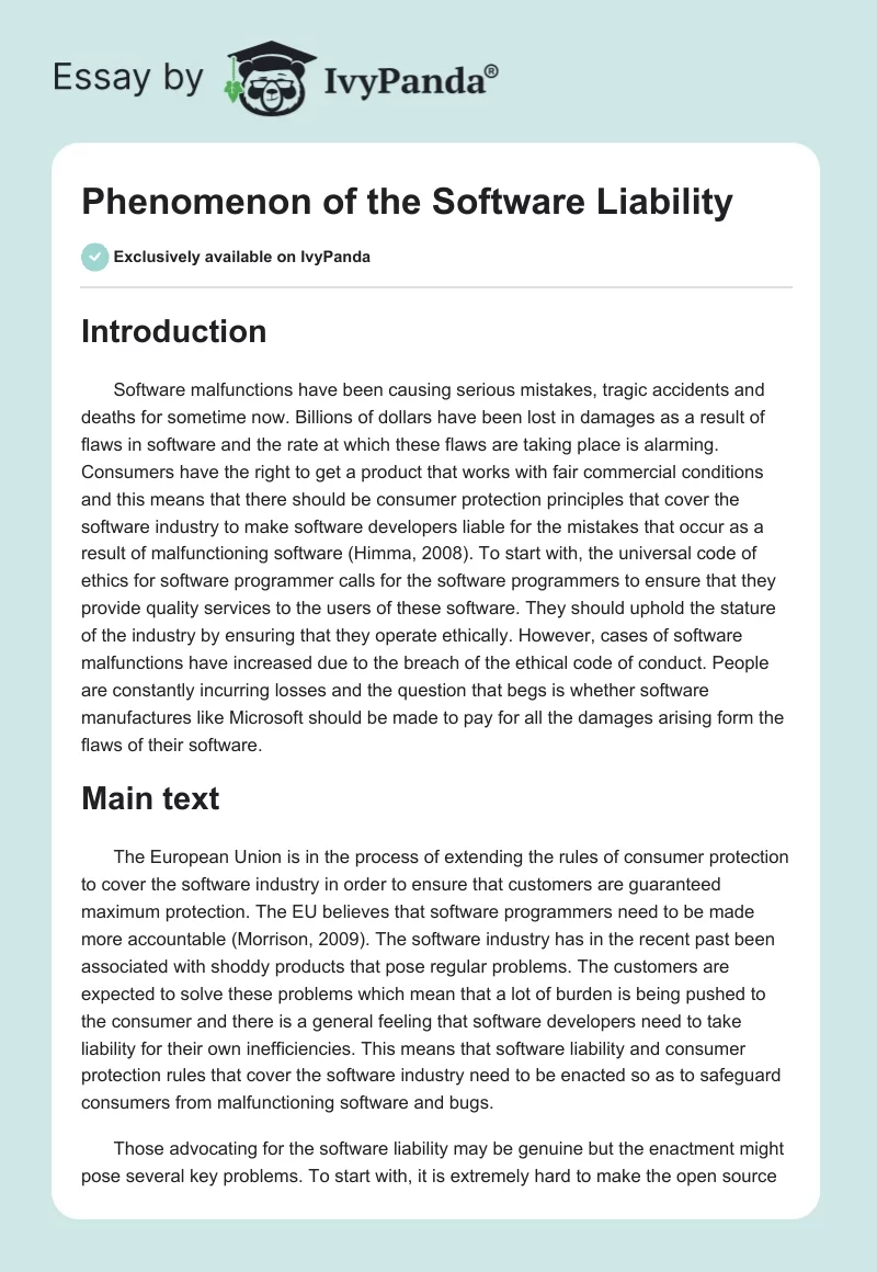 Phenomenon of the Software Liability. Page 1