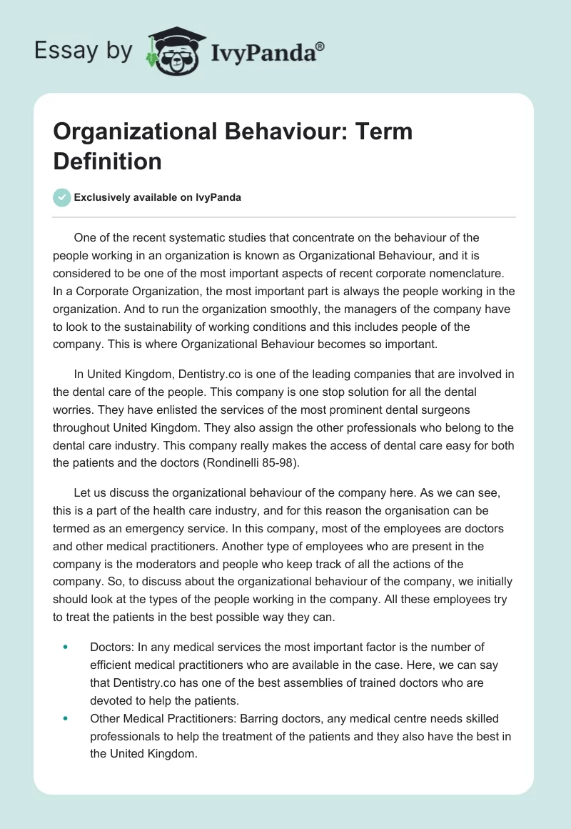 Organizational Behaviour: Term Definition. Page 1