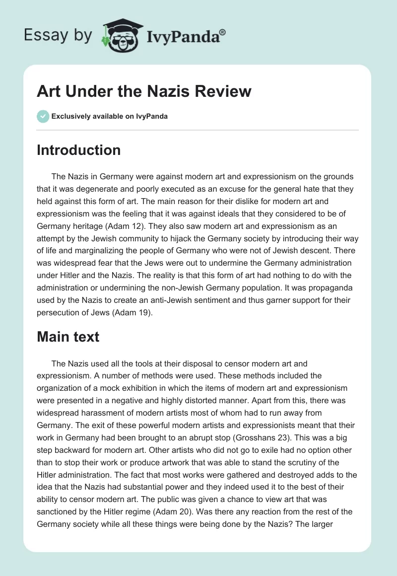 Art Under the Nazis Review. Page 1