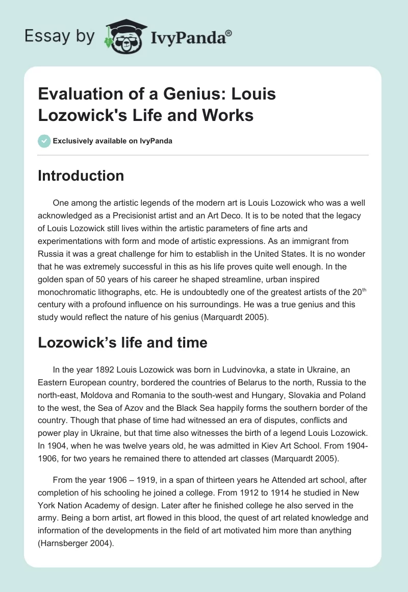Evaluation of a Genius: Louis Lozowick's Life and Works. Page 1