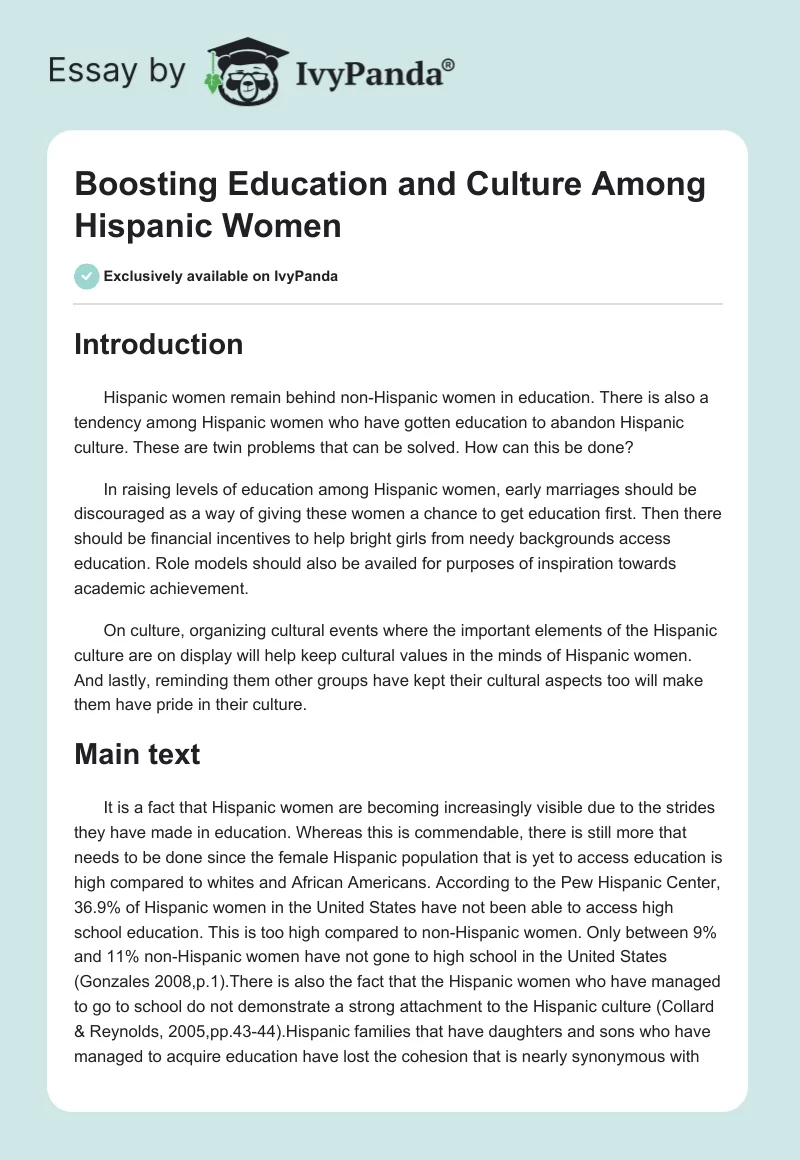 Boosting Education and Culture Among Hispanic Women. Page 1