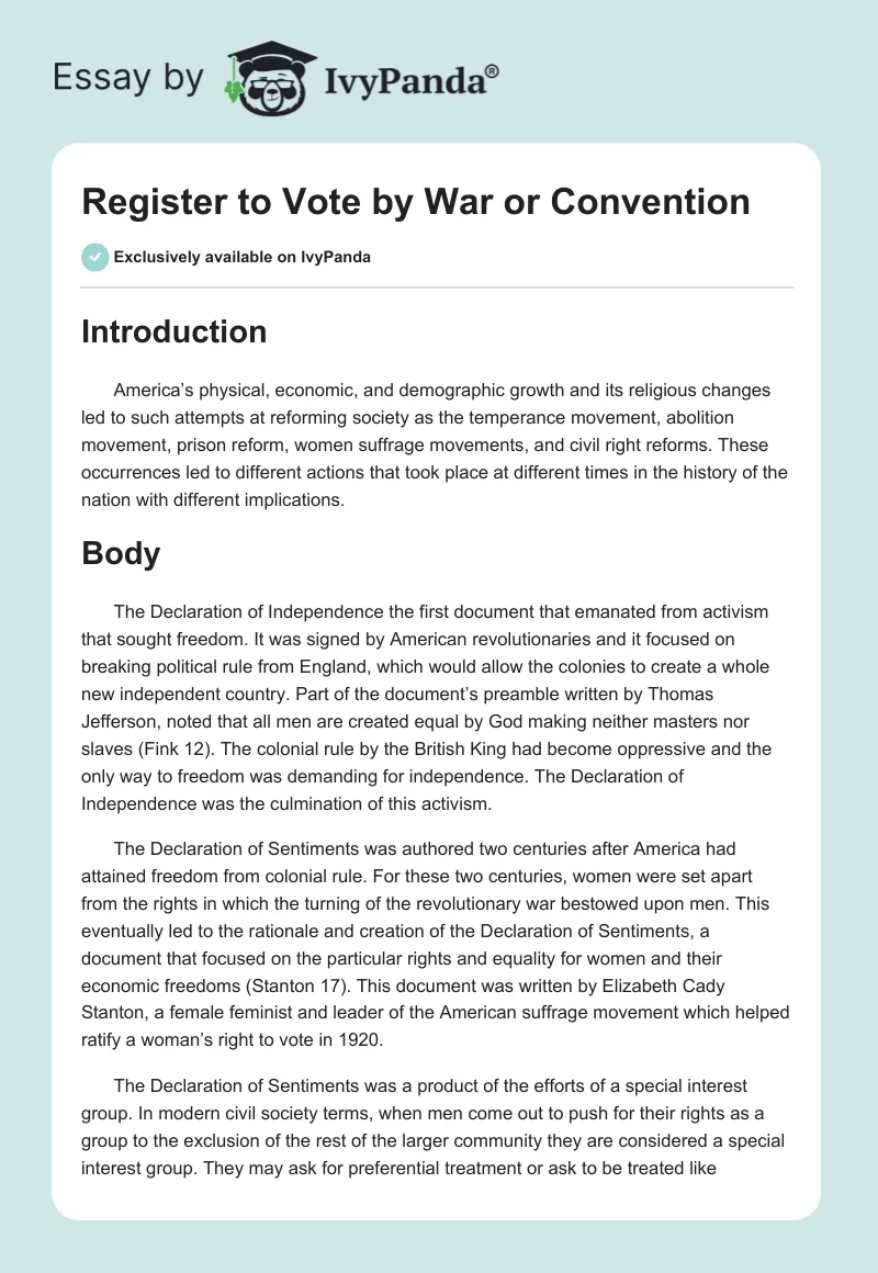 Register to Vote by War or Convention. Page 1