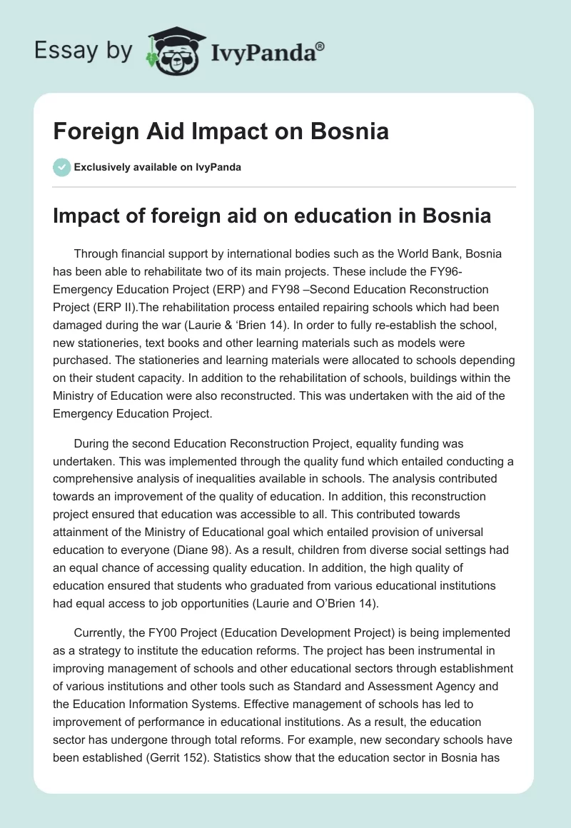 Foreign Aid Impact on Bosnia. Page 1