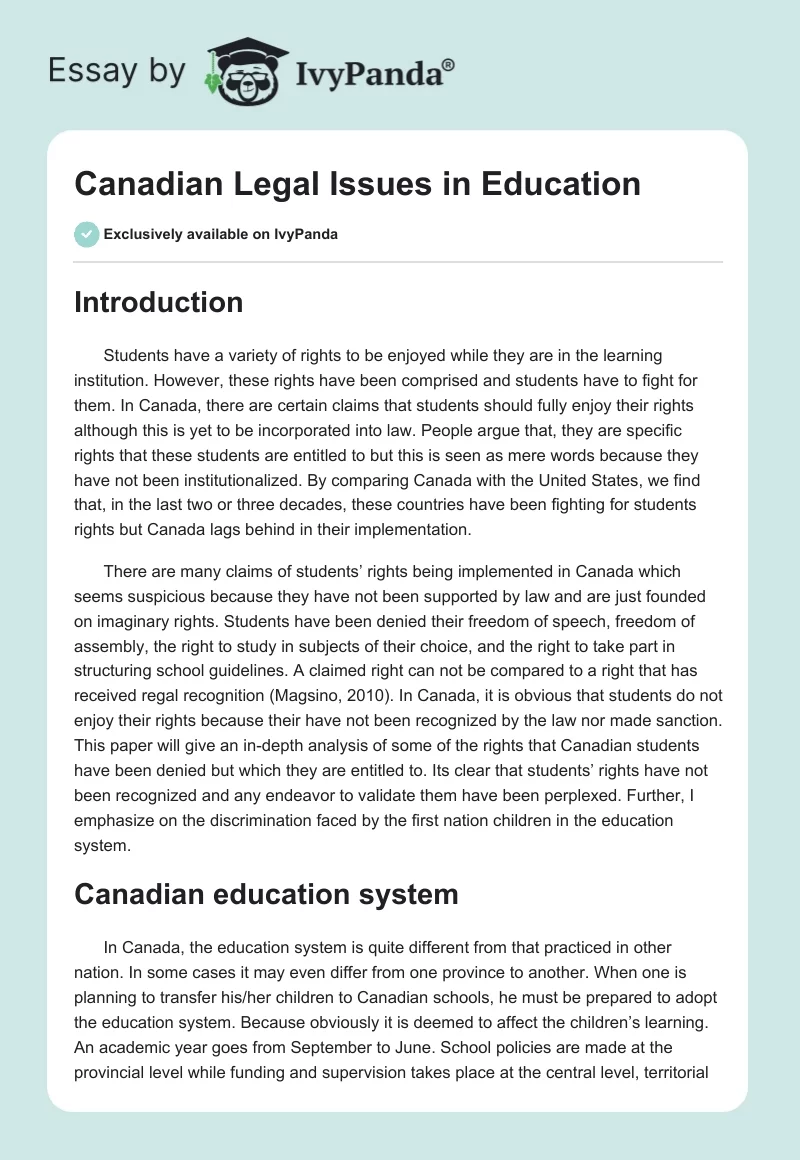 Canadian Legal Issues in Education. Page 1