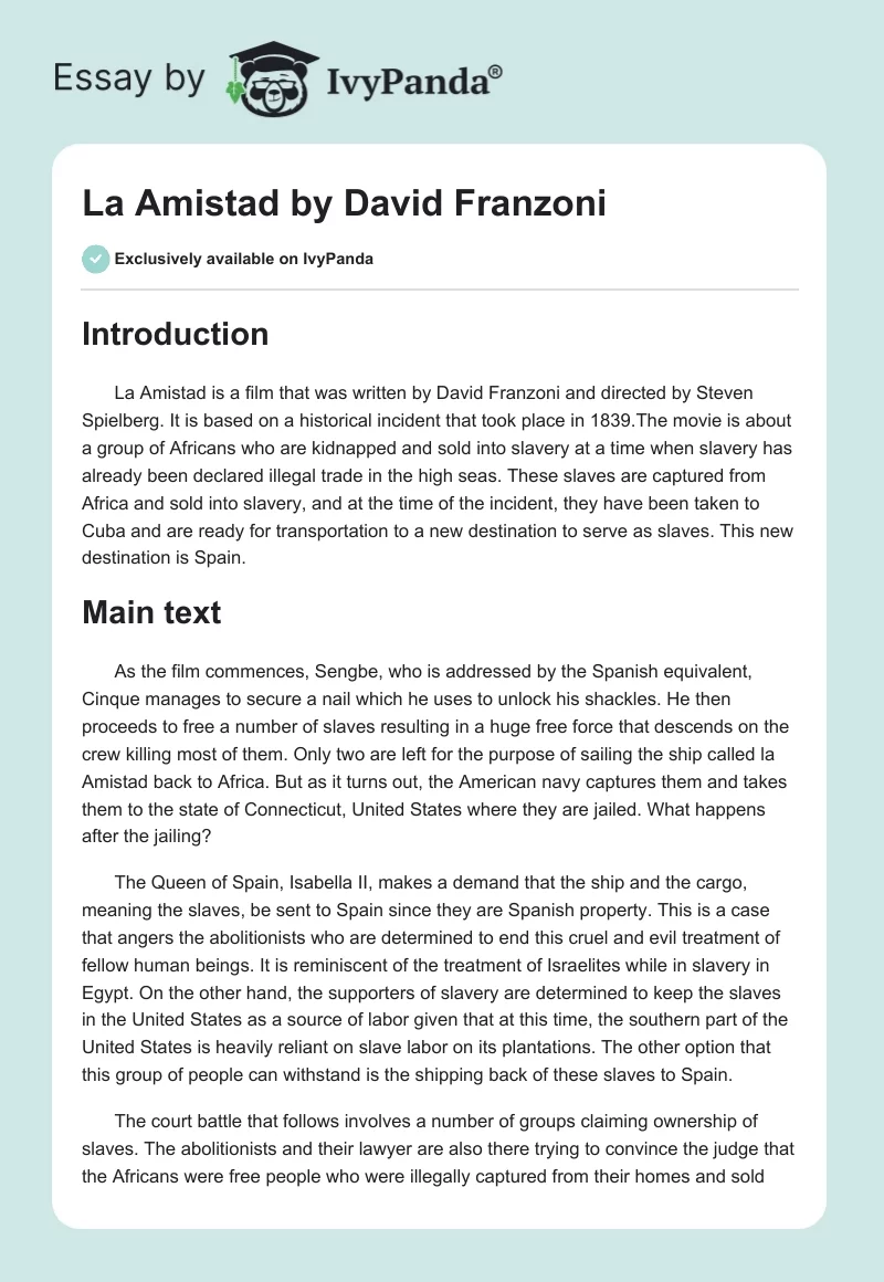 La Amistad by David Franzoni. Page 1