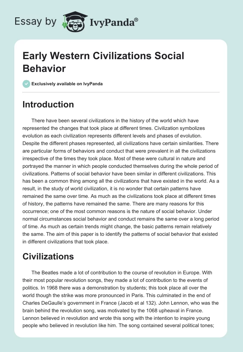 Early Western Civilizations Social Behavior. Page 1