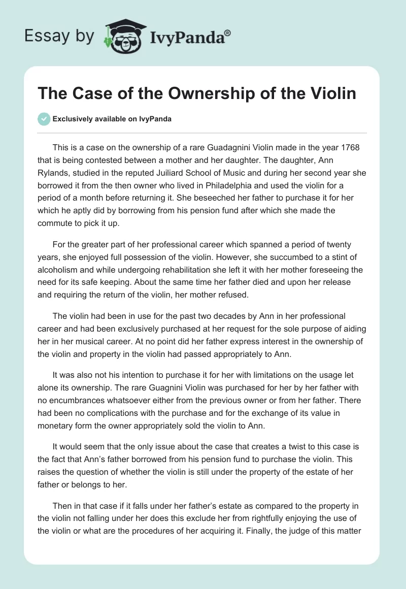 The Case of the Ownership of the Violin. Page 1