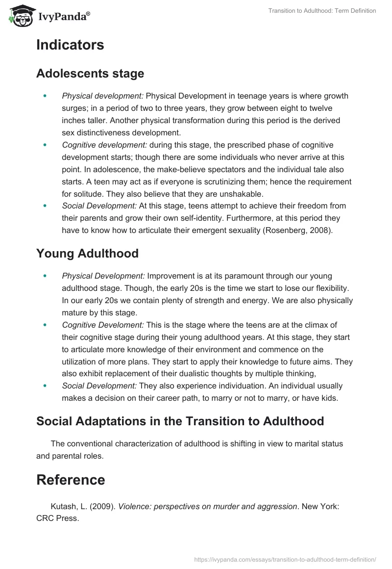 Transition to Adulthood: Term Definition. Page 2