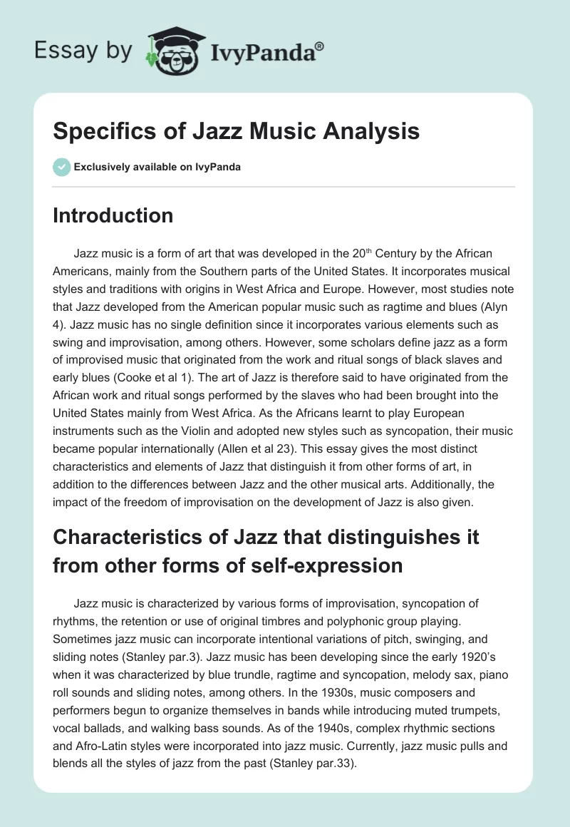 Specifics of Jazz Music Analysis. Page 1