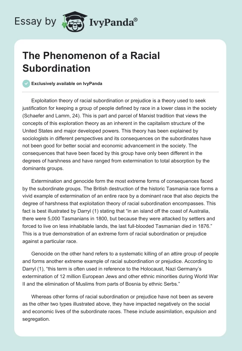 The Phenomenon of a Racial Subordination. Page 1
