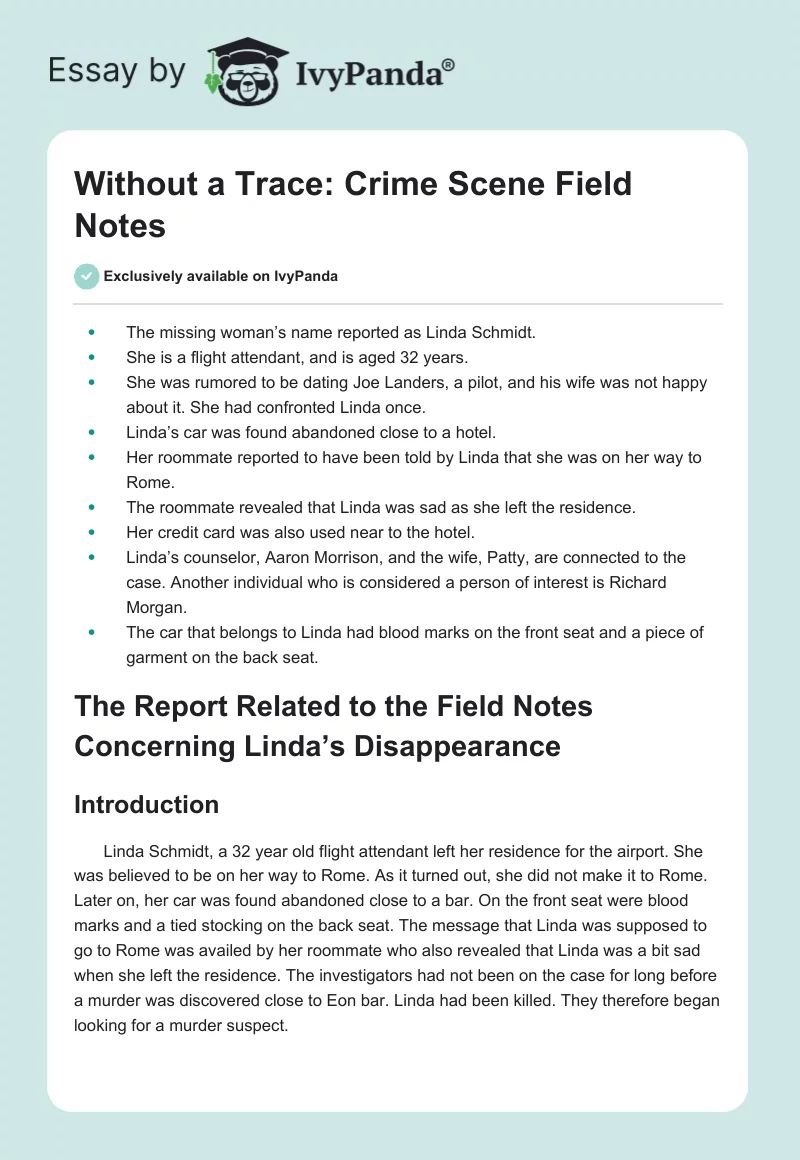 Without a Trace: Crime Scene Field Notes. Page 1