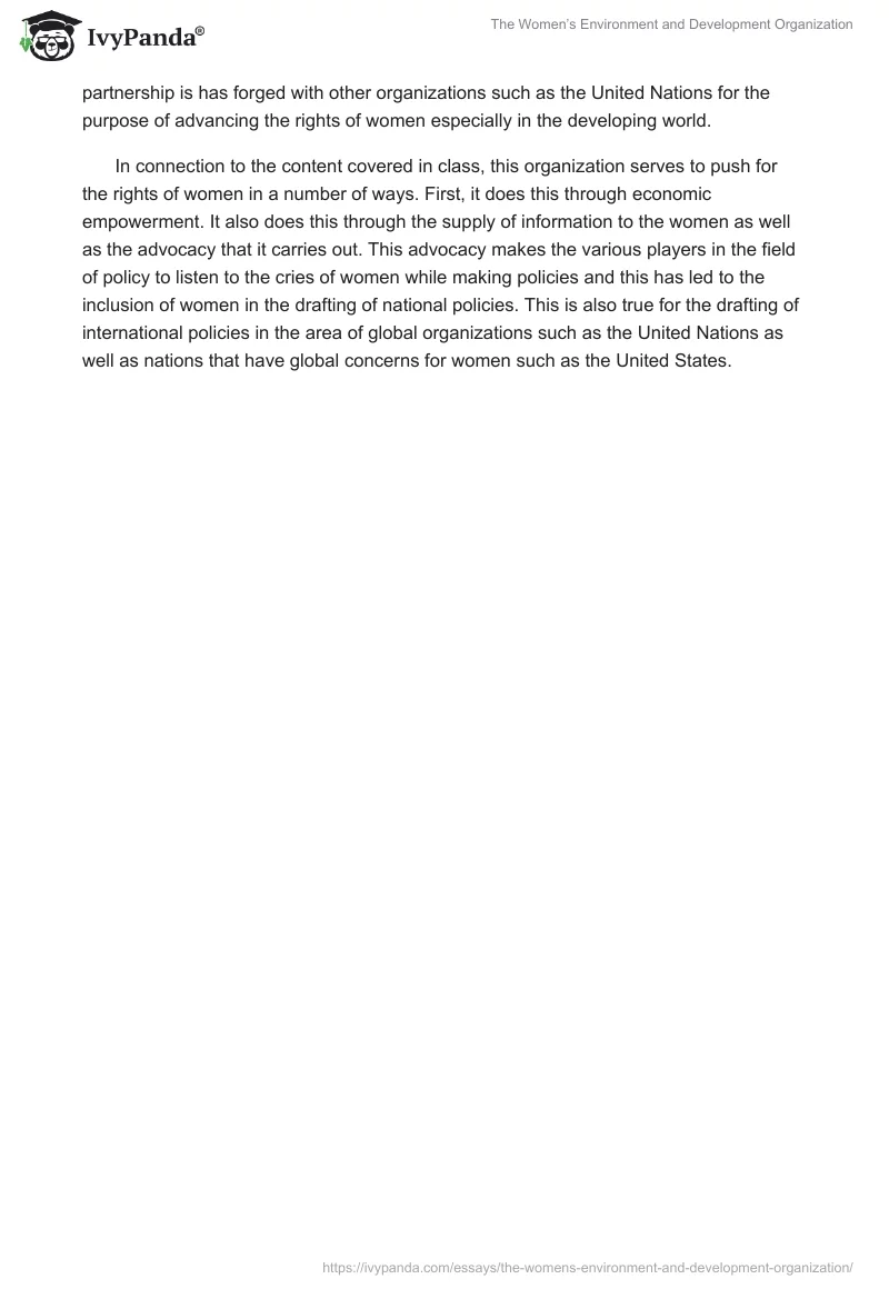 The Women’s Environment and Development Organization. Page 2