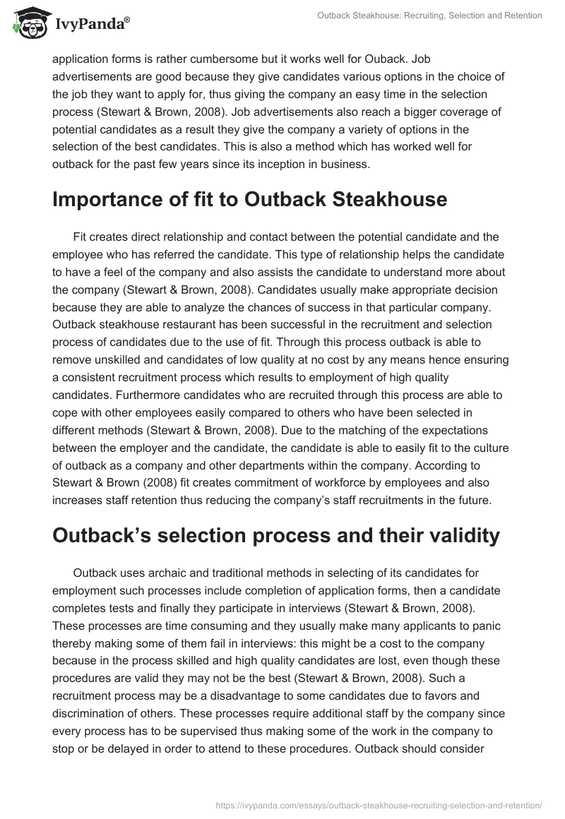 Outback Steakhouse: Recruiting, Selection and Retention. Page 2