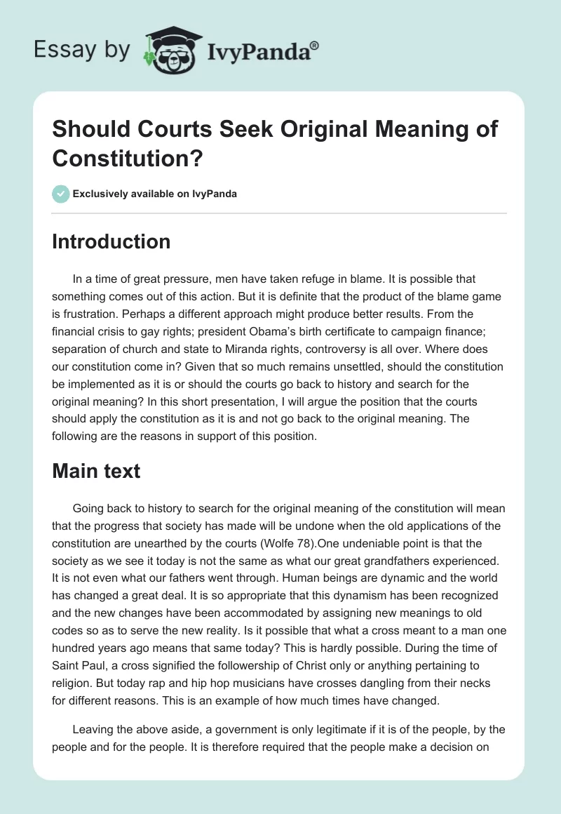 Should Courts Seek Original Meaning of Constitution?. Page 1