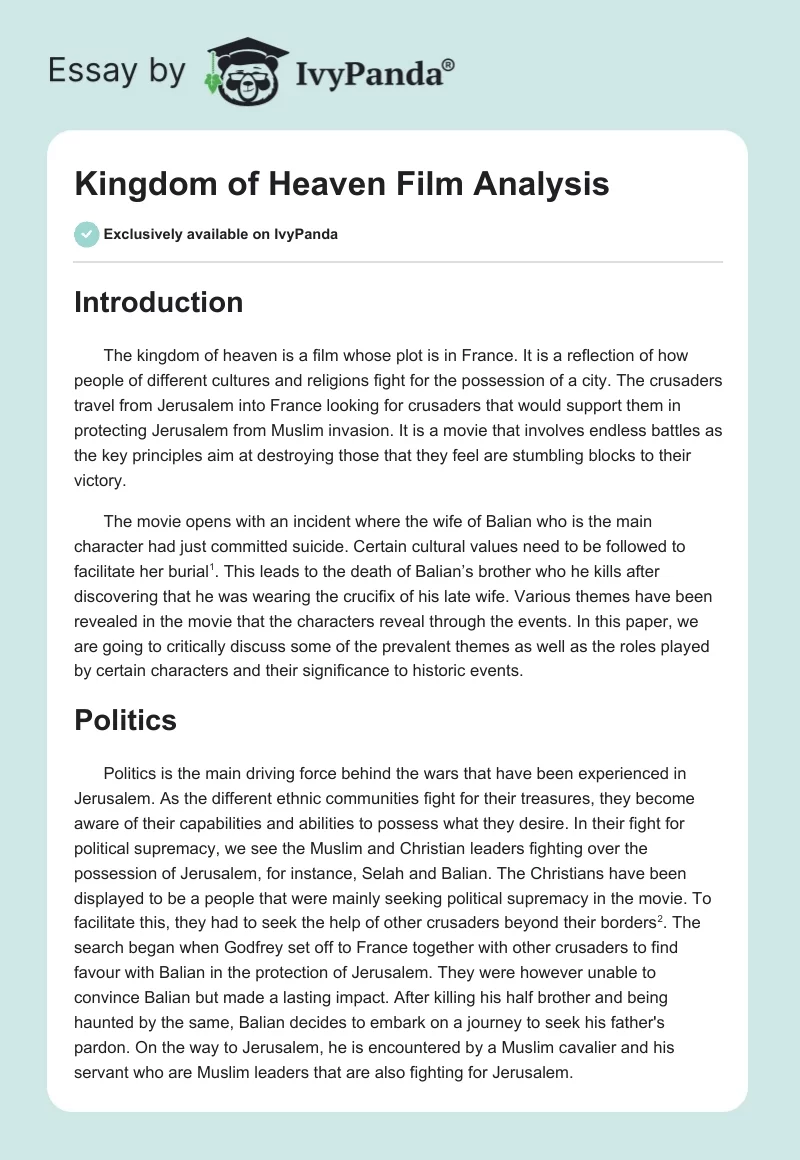 "Kingdom of Heaven" Film Analysis. Page 1