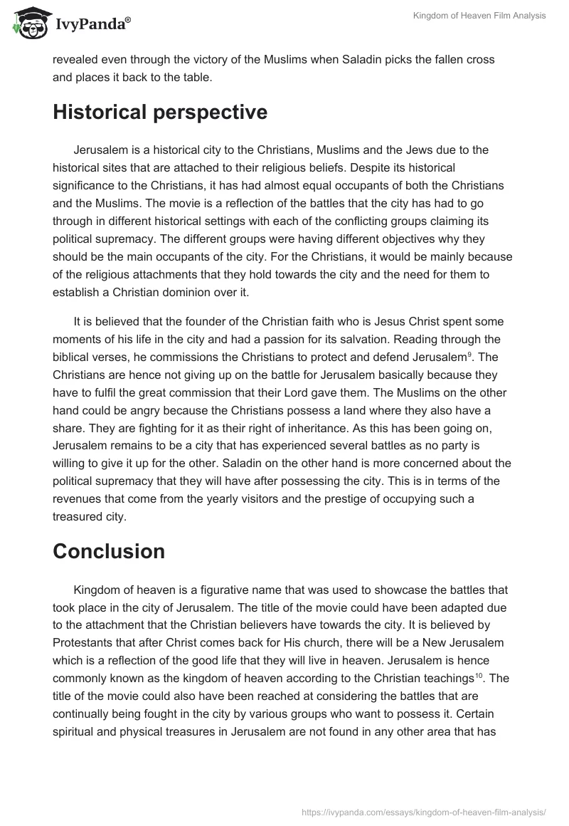 "Kingdom of Heaven" Film Analysis. Page 4