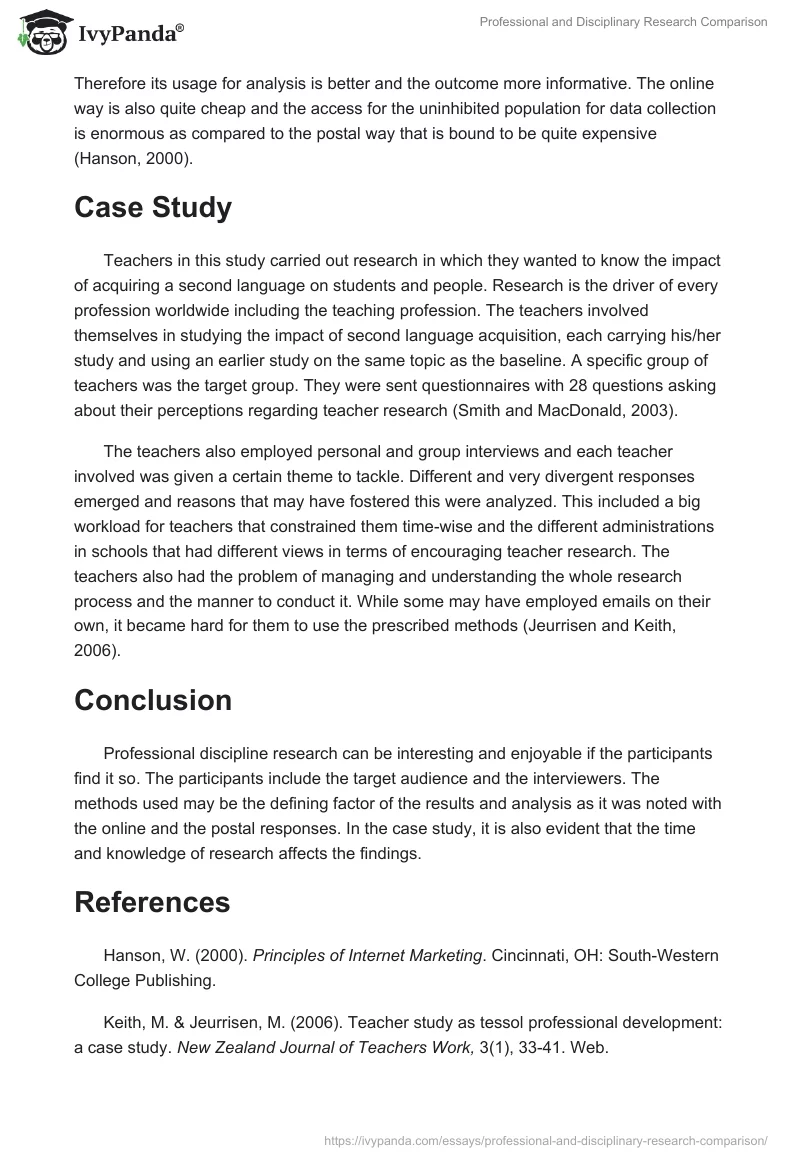 Professional and Disciplinary Research Comparison. Page 2
