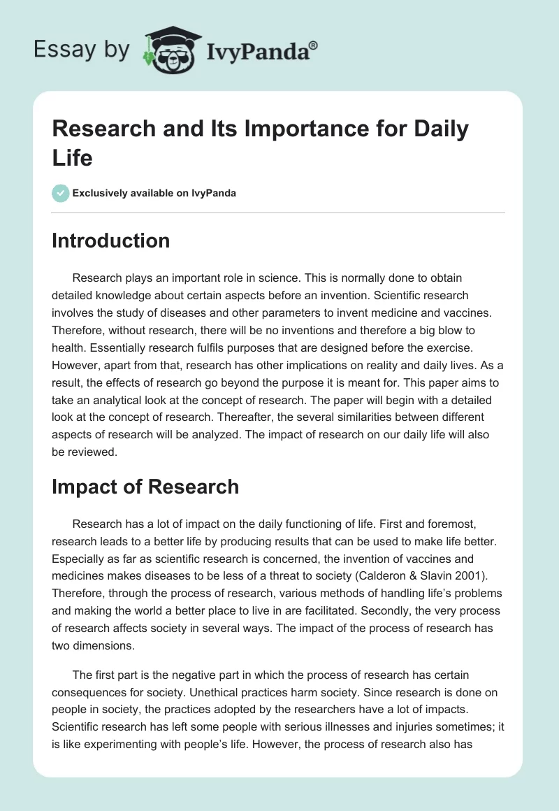 Research and Its Importance for Daily Life. Page 1