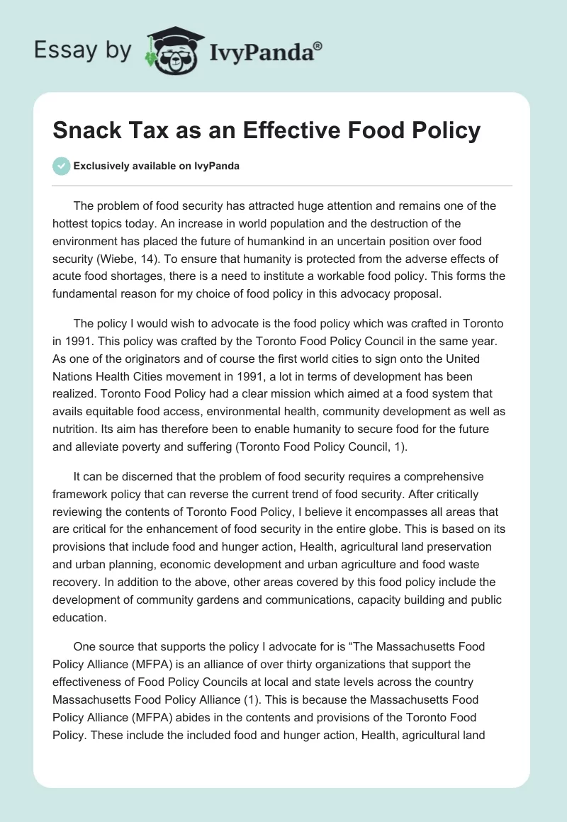 Snack Tax as an Effective Food Policy. Page 1