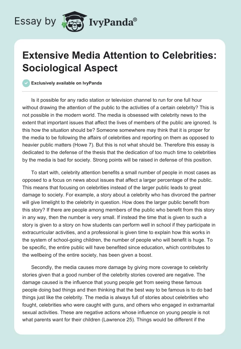 Extensive Media Attention to Celebrities: Sociological Aspect. Page 1
