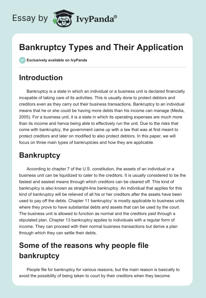 Bankruptcy Types and Their Application. Page 1