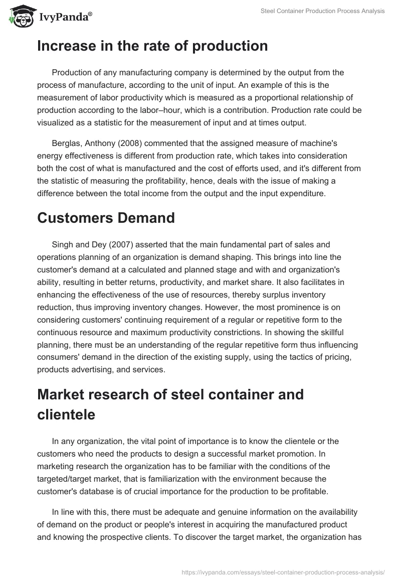 Steel Container Production Process Analysis. Page 2