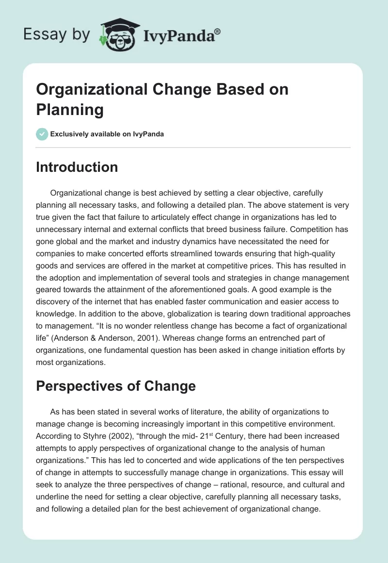 Organizational Change Based on Planning. Page 1