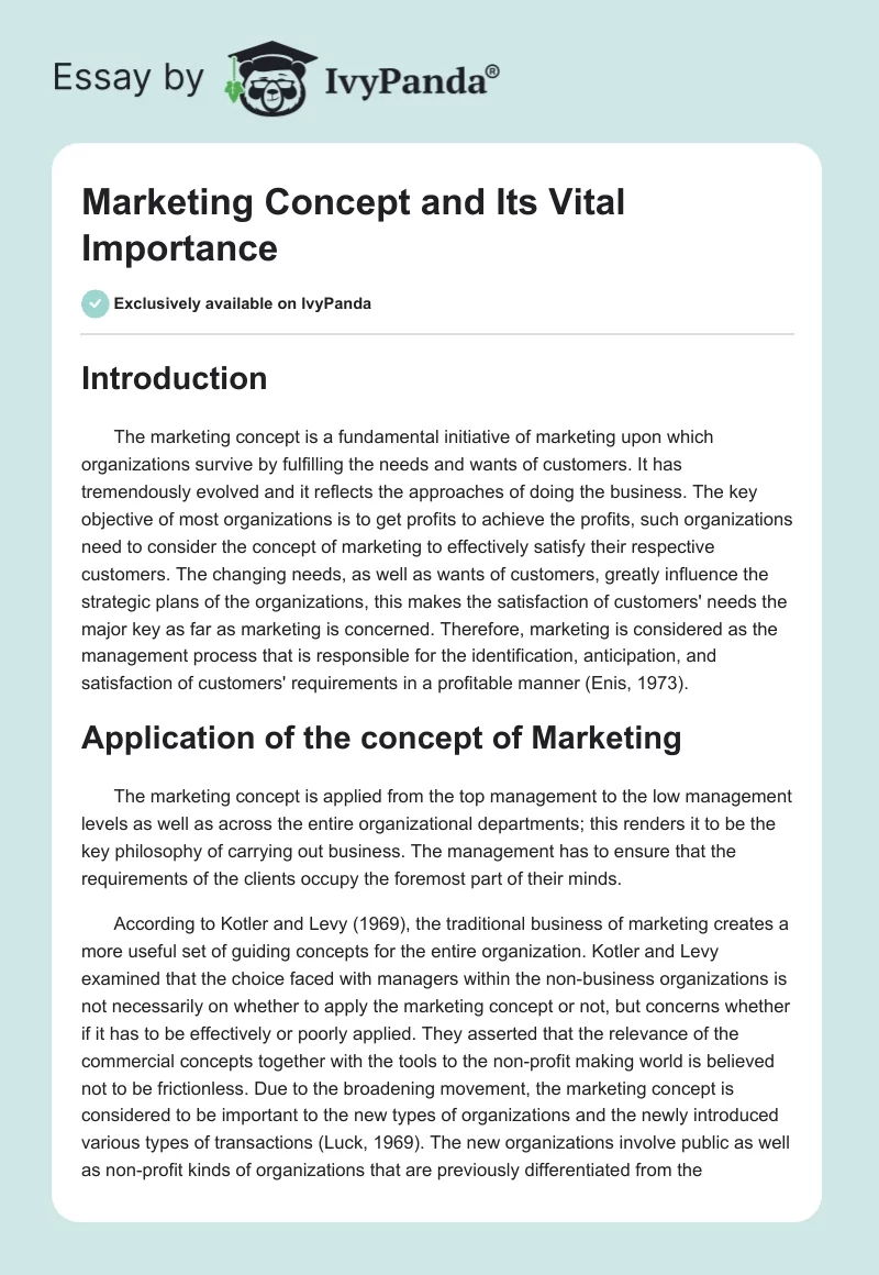 Marketing Concept and Its Vital Importance. Page 1