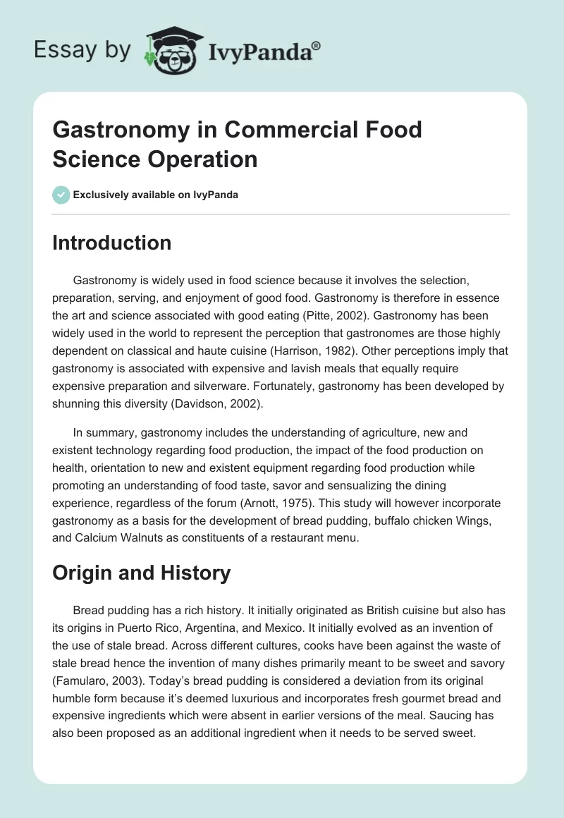 Gastronomy in Commercial Food Science Operation. Page 1