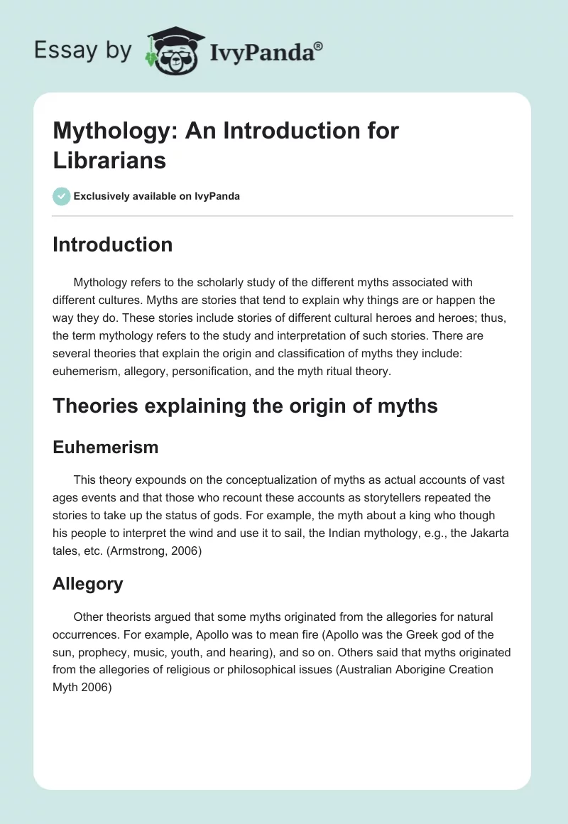 Mythology: An Introduction for Librarians. Page 1