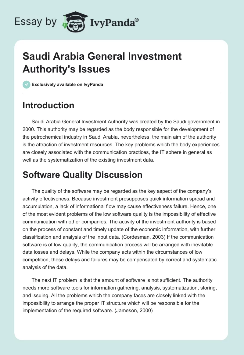 Saudi Arabia General Investment Authority's Issues. Page 1